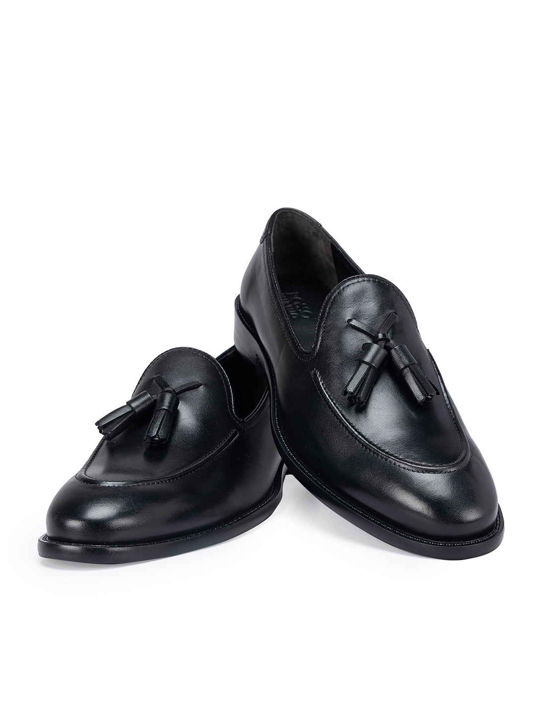 Black Leather Loafers With Tassels