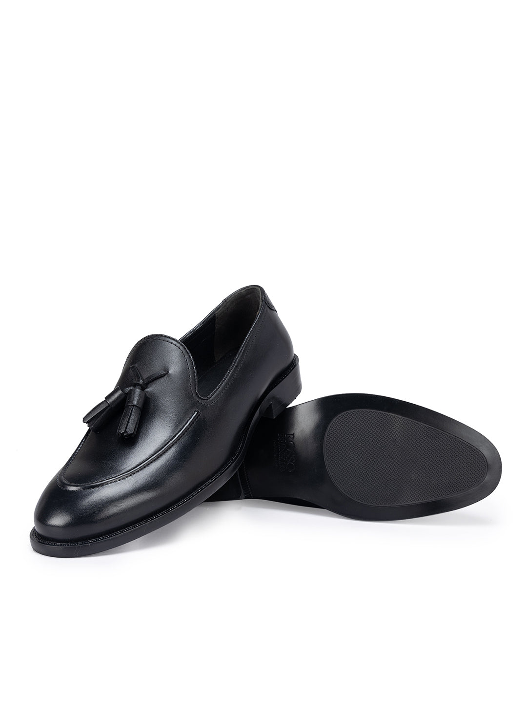 Black Leather Loafers With Tassels