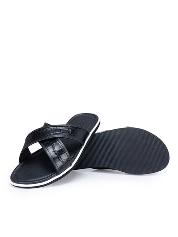 Black Croco Textured Sliders