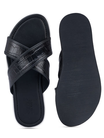 Black Croco Textured Sliders