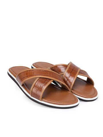 Tan Croco Textured Sliders