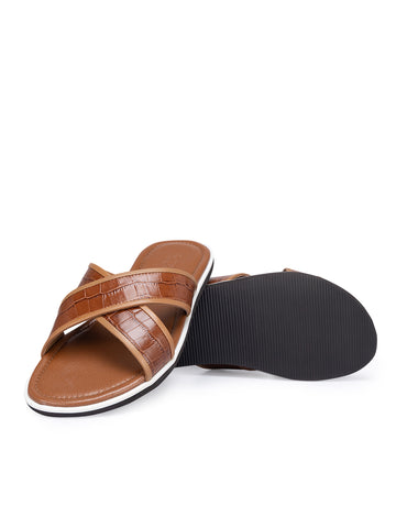 Tan Croco Textured Sliders