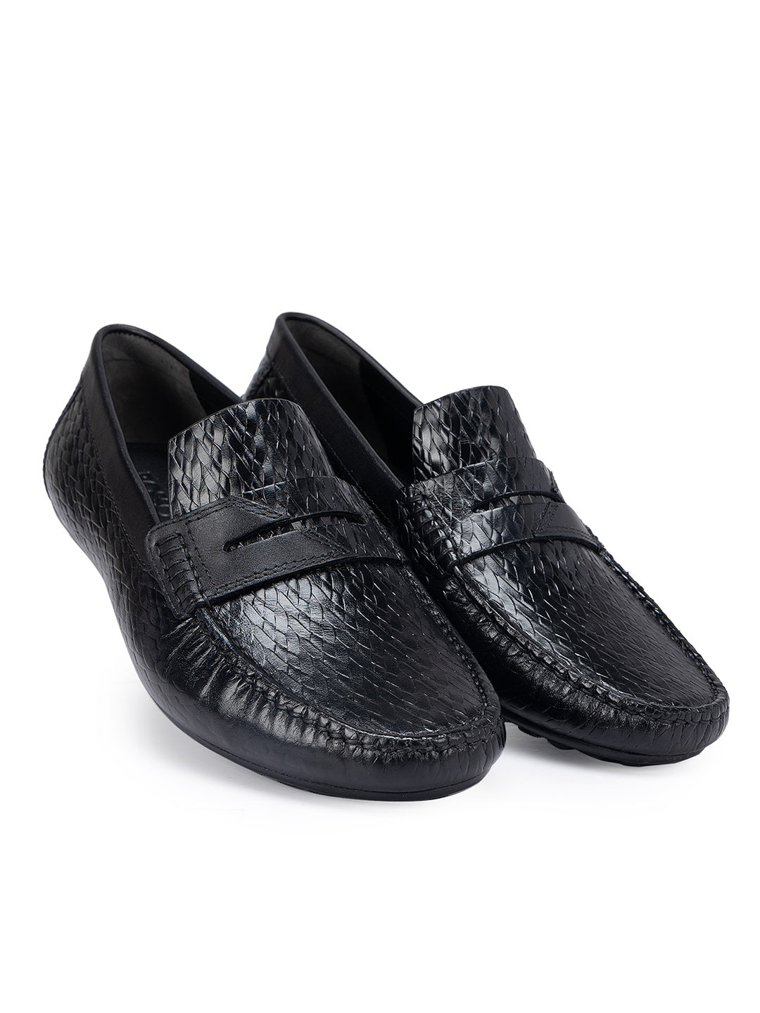 Black Textured Leather Moccasins