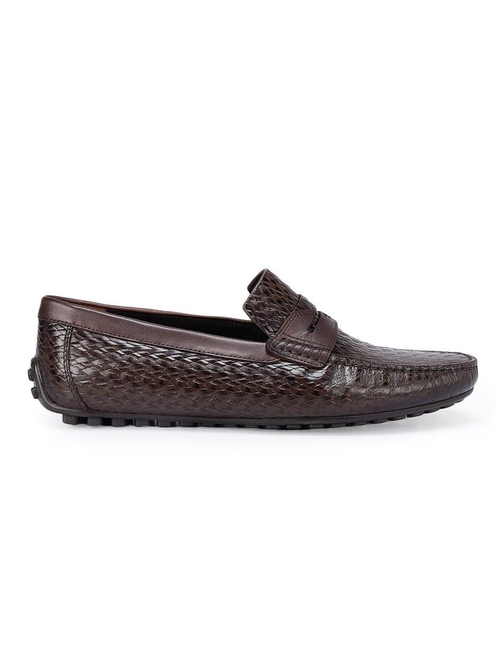 Coffee Textured Leather Moccasins