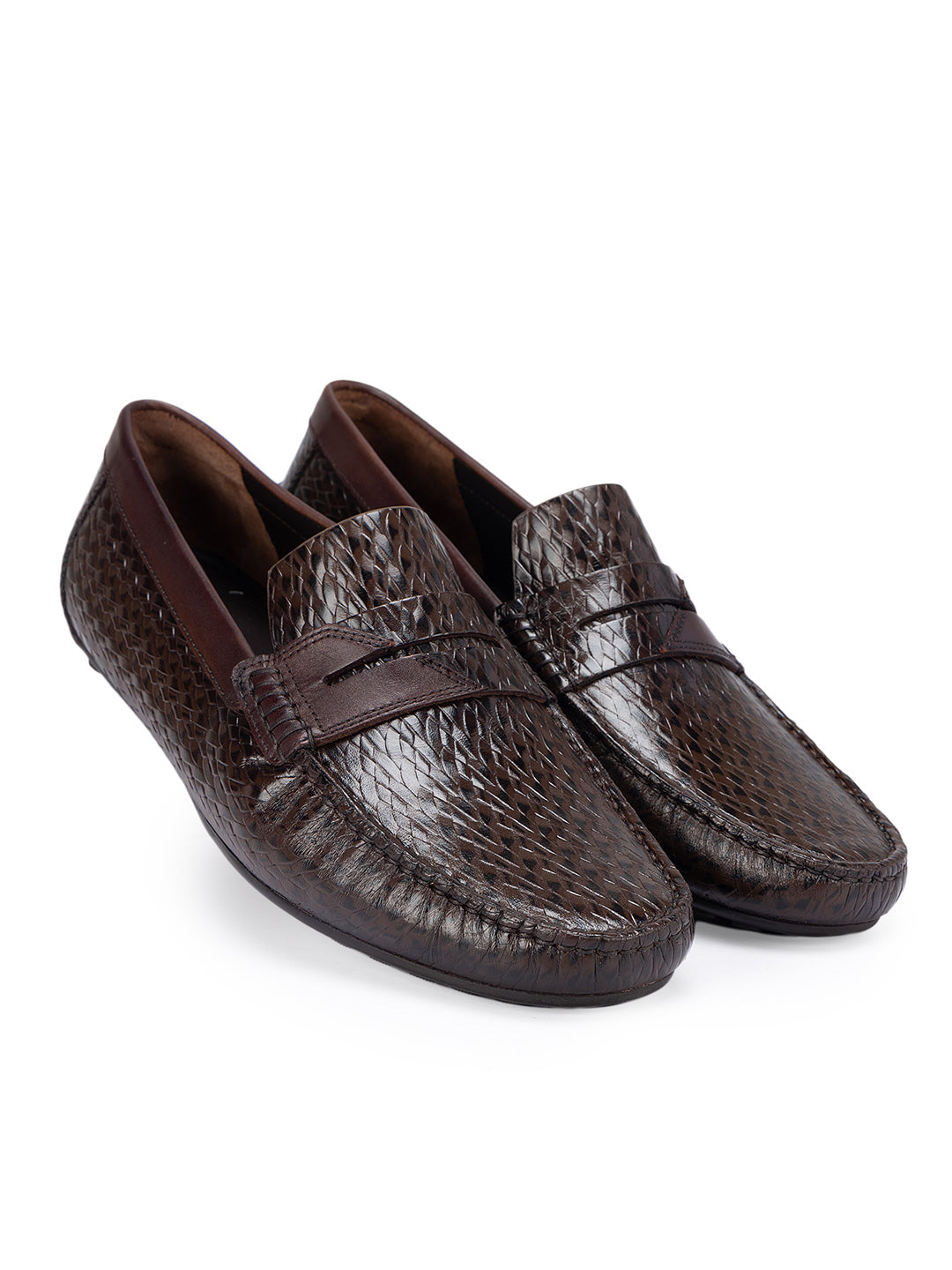 Coffee Textured Leather Moccasins