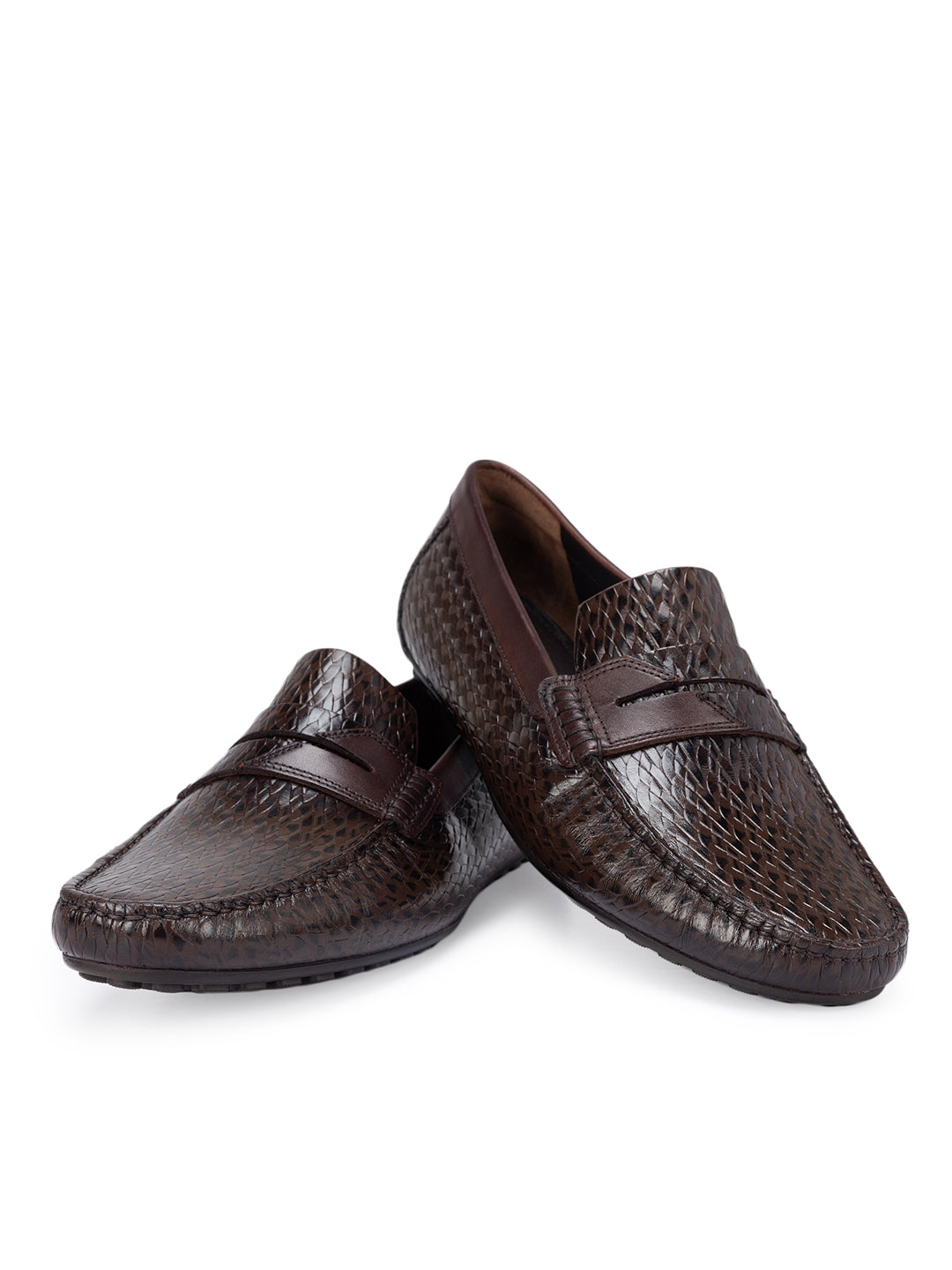 Coffee Textured Leather Moccasins