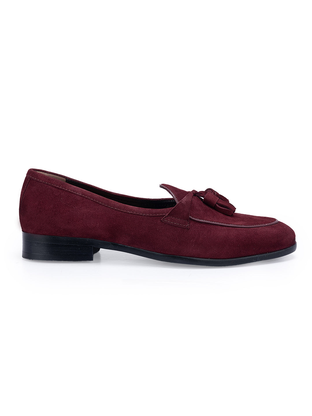 Burgundy Suede Loafers With Tassels