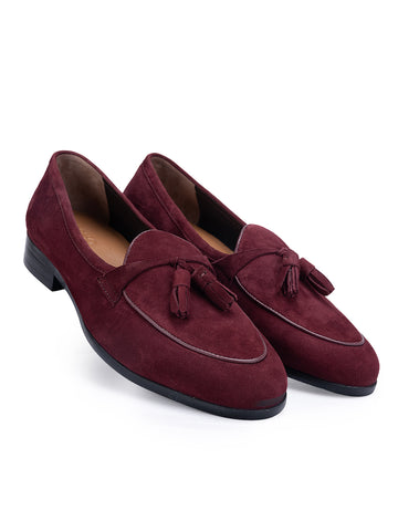 Burgundy Suede Loafers With Tassels