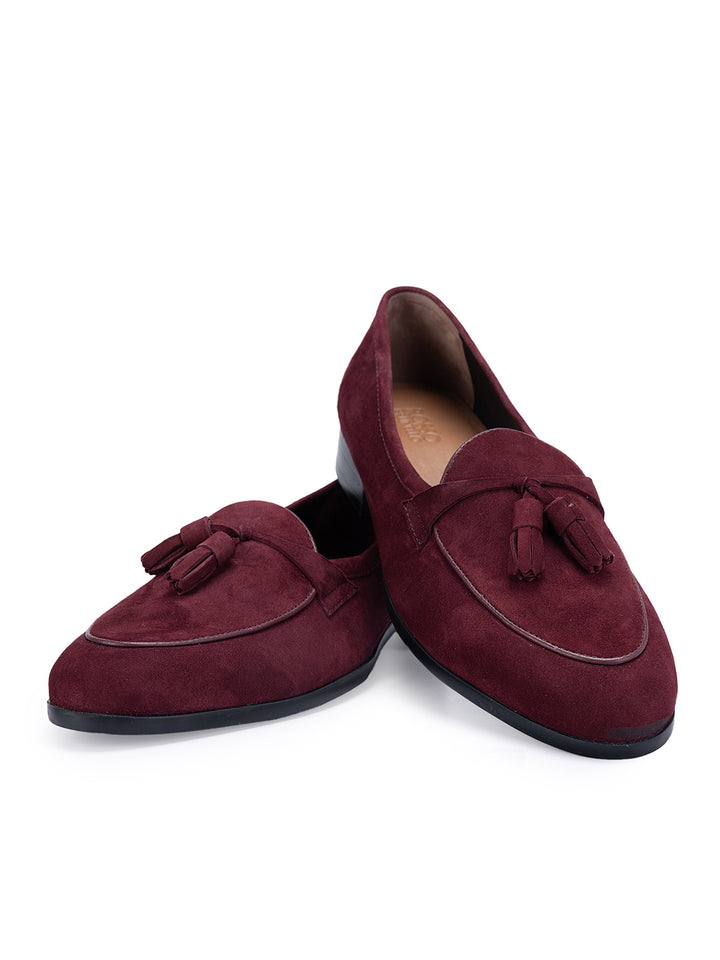 Burgundy Suede Loafers With Tassels