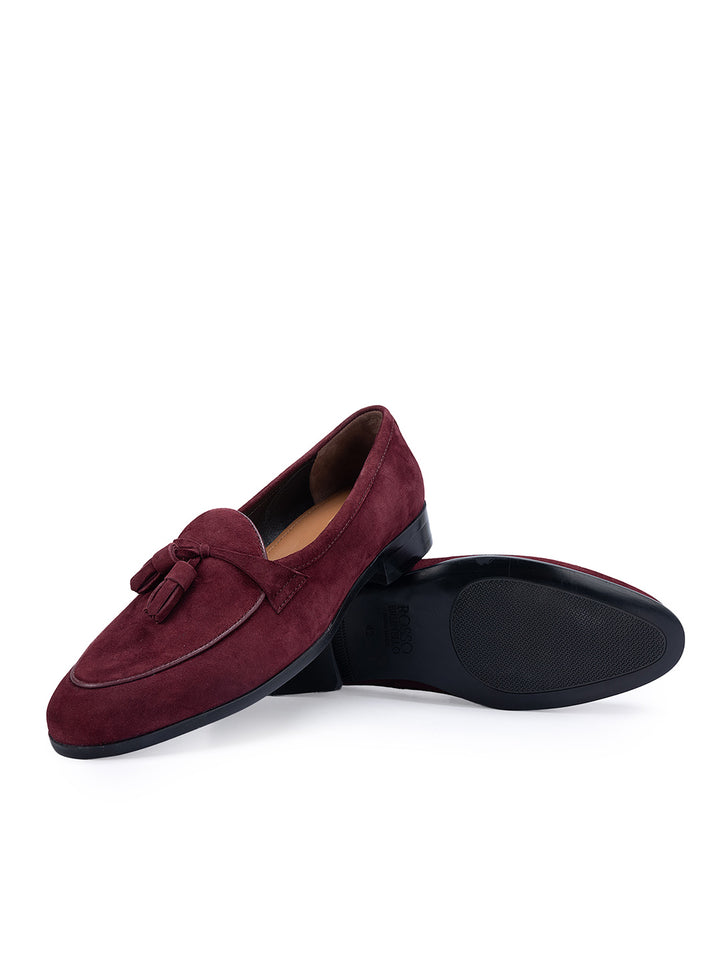 Burgundy Suede Loafers With Tassels