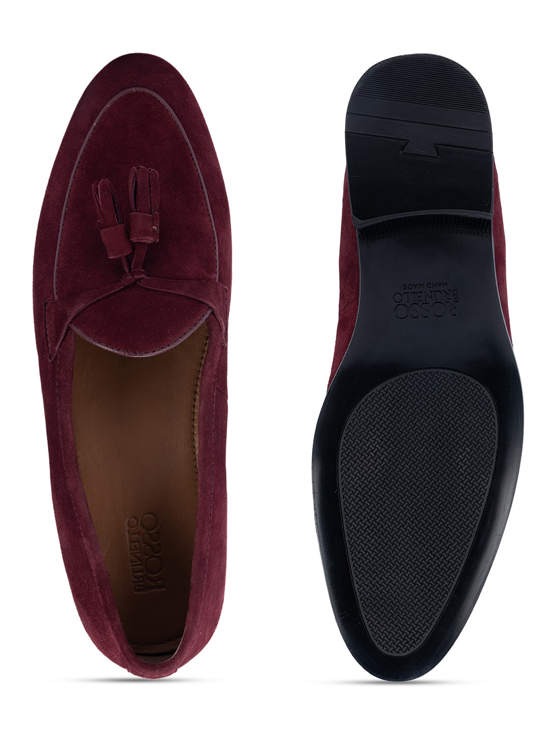 Burgundy Suede Loafers With Tassels