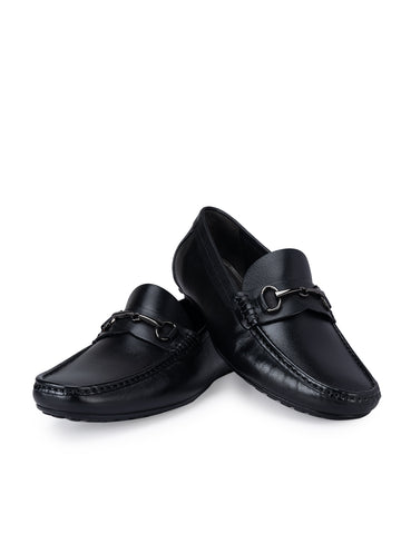 Black Leather Moccasins With Metal Embllishment