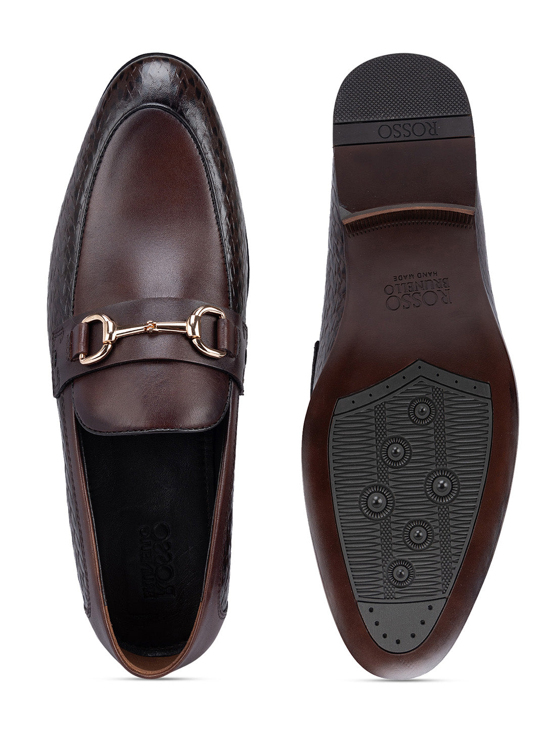 Coffee Leather Loafers With Metal Buckle