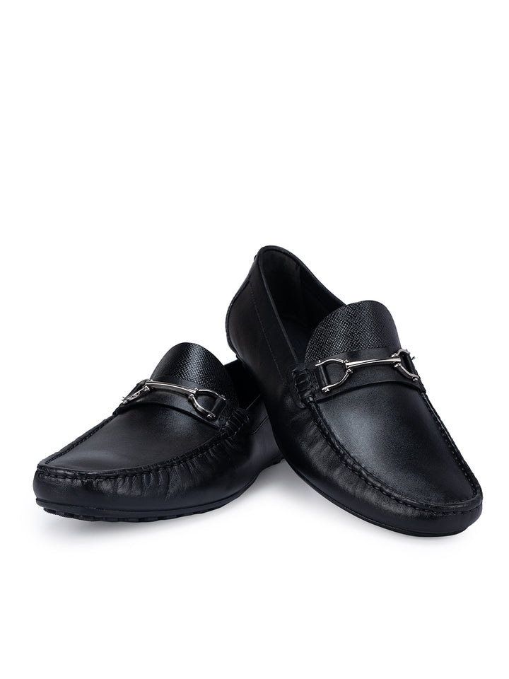 Black Leather Moccasins With Buckle