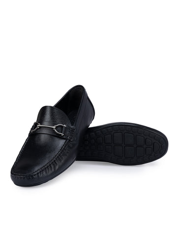 Black Leather Moccasins With Buckle