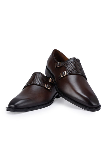 Coffee Textured Leather Monk Straps