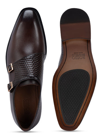 Coffee Textured Leather Monk Straps