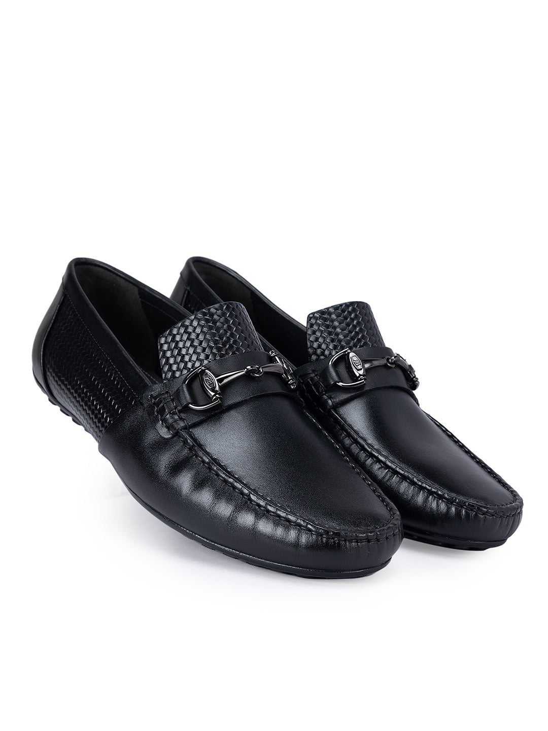 Black Textured Leather Moccasins