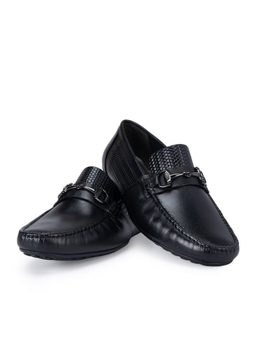 Black Textured Leather Moccasins