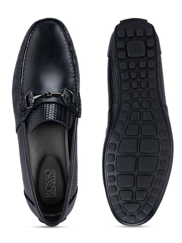 Black Textured Leather Moccasins