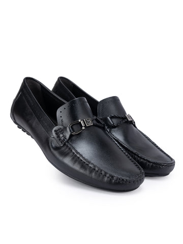 Black Moccasins With Logo Embellishment