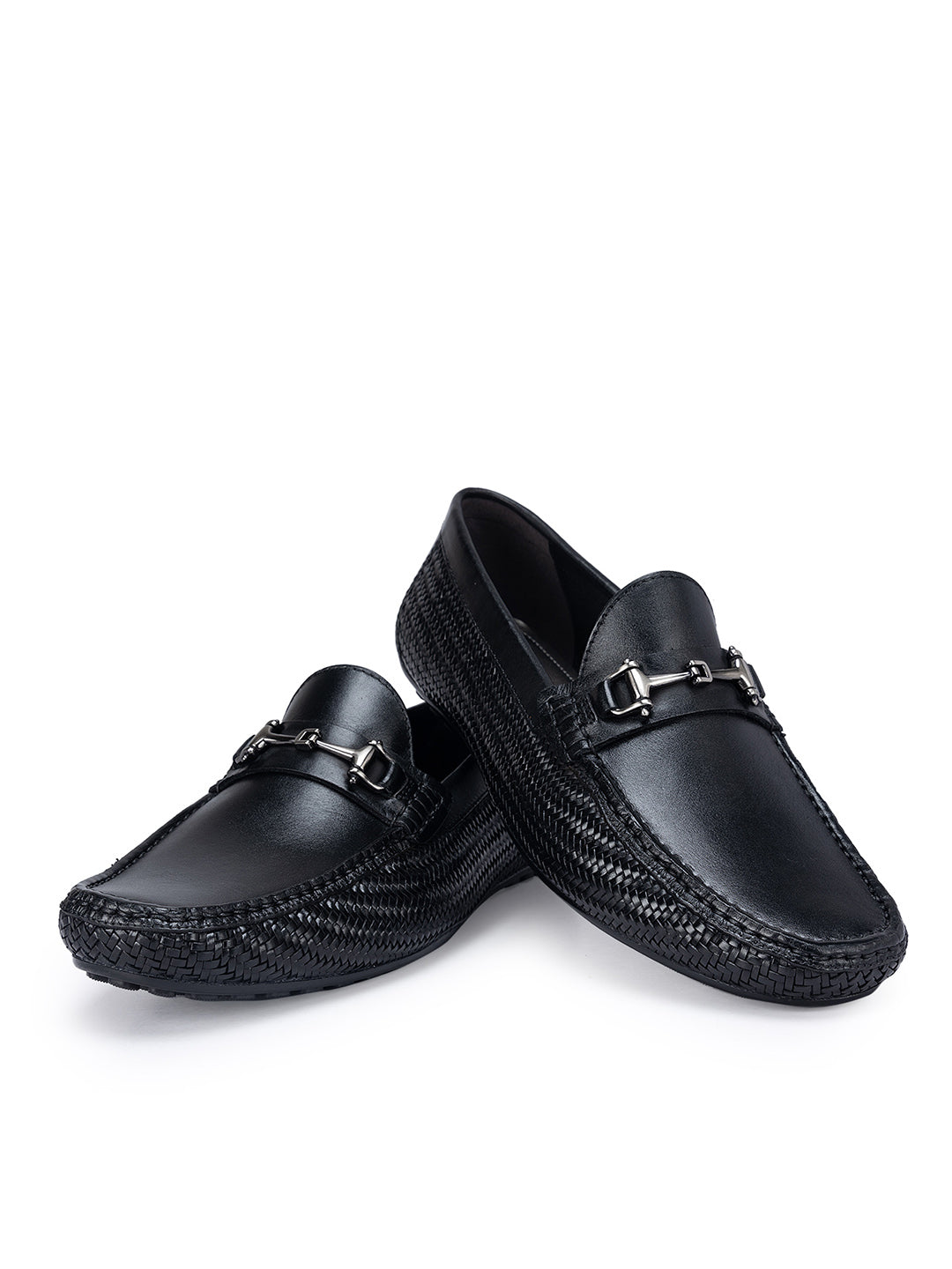 Black Textured Leather Moccasins