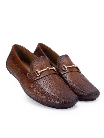 Tan Textured Leather Moccasins