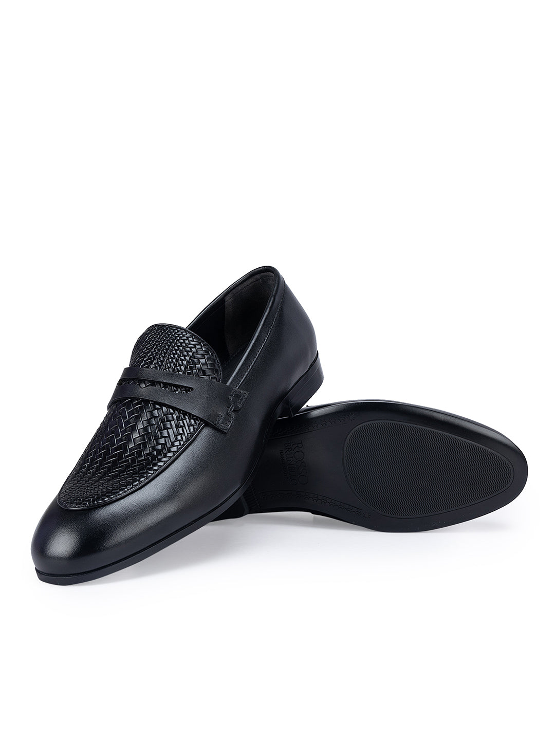 Black Textured Leather Loafers