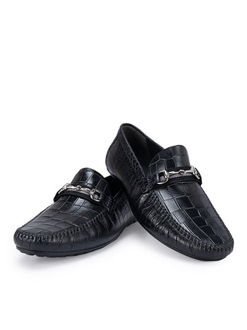 Black Croco Leather Moccasins