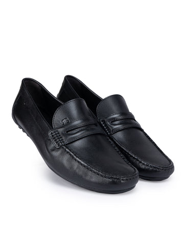 Black Moccasins With Leather Panel