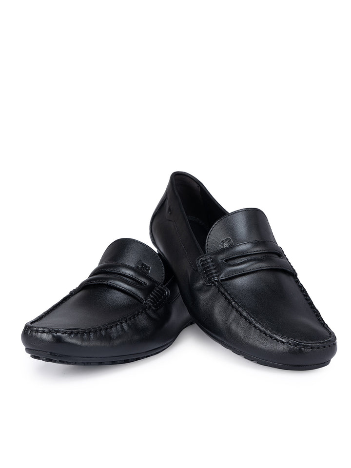 Black Moccasins With Leather Panel