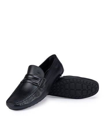 Black Moccasins With Leather Panel