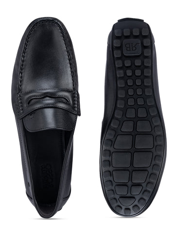 Black Moccasins With Leather Panel