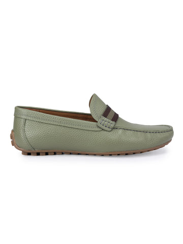 Green Moccasins With Contrast Panel