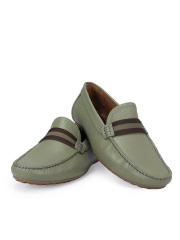 Green Moccasins With Contrast Panel