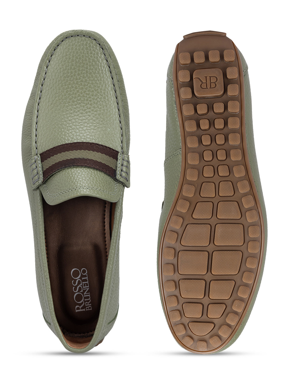 Green Moccasins With Contrast Panel