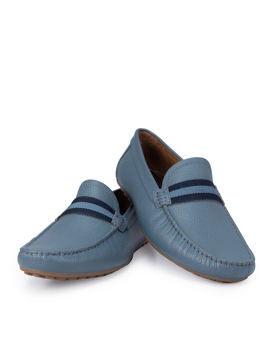 Blue Moccasins With Contrast Panel