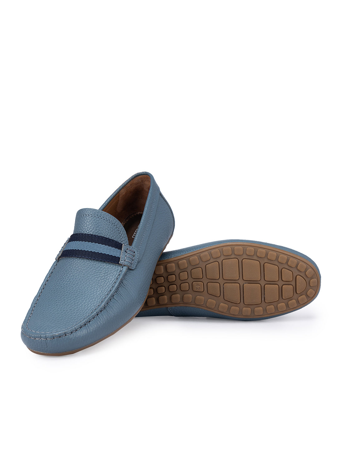 Blue Moccasins With Contrast Panel