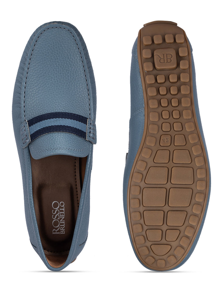 Blue Moccasins With Contrast Panel