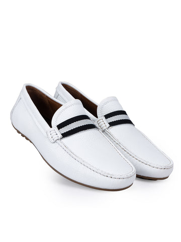 White Moccasins With Contrast Panel