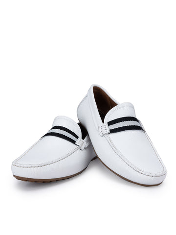 White Moccasins With Contrast Panel