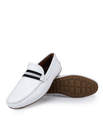 White Moccasins With Contrast Panel