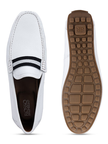 White Moccasins With Contrast Panel