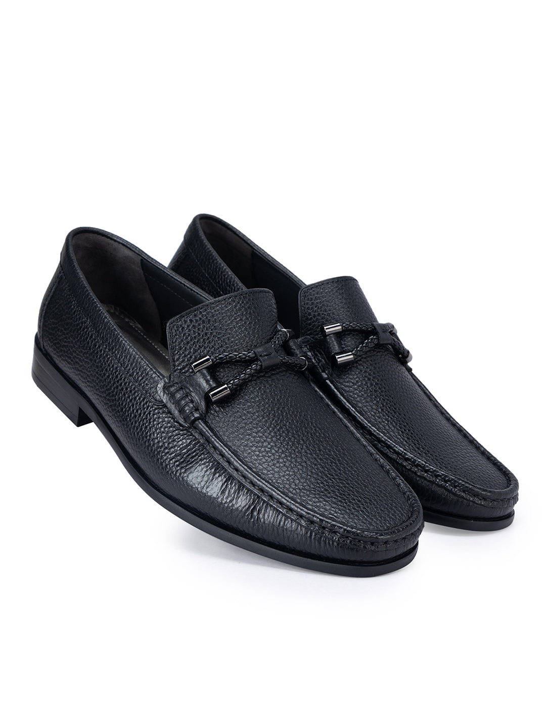 Black Braided Leather Loafers