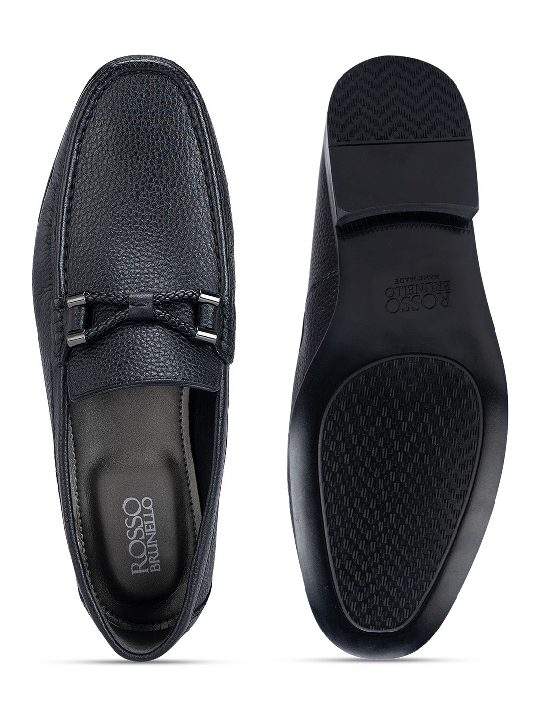 Black Braided Leather Loafers