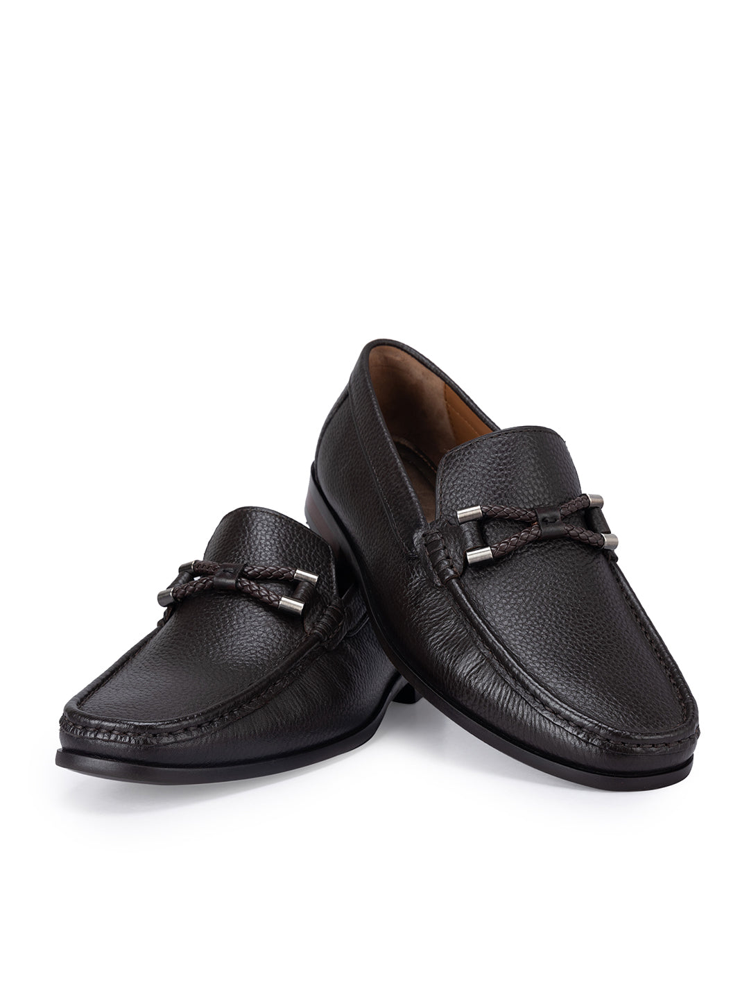 Coffee Braided Leather Loafers