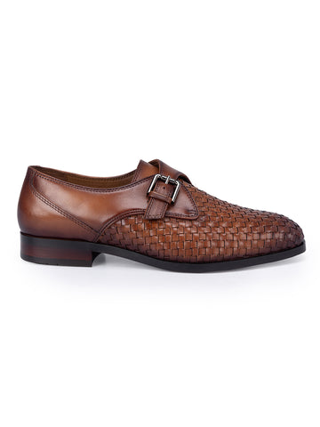 Tan Textured Leather Monk Straps