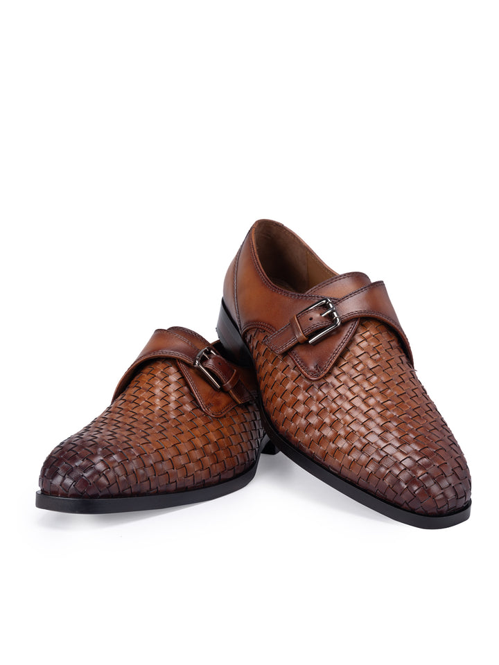 Tan Textured Leather Monk Straps