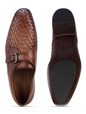 Tan Textured Leather Monk Straps