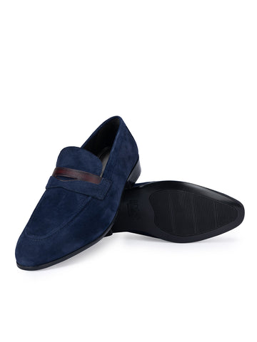 Navy Suede Leather Loafers